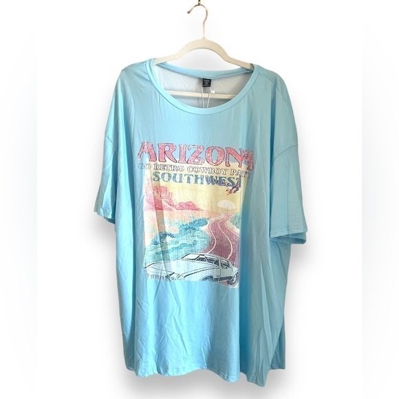 NEW Women’s OverSized Retro Pastel Blue Car Arizona Cowboy 🤠 T-Shirt | Size 4X - Picture 7 of 9